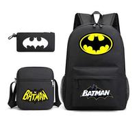 Shein Conjunto de 3 mochilas de Batman, mochila casual, mochila escolar de moda con estampado gráfico, mochila para exteriores de gran capacidad, mochila de