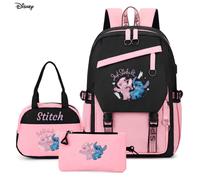 Shein Conjunto de 3 mochilas Disney Stitch y Angel, mochila casual con múltiples bolsillos, bolsa térmica y bolsa organizadora con estampado gráfico
