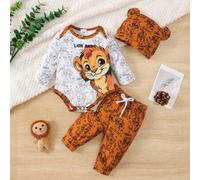 Shein Conjunto de 3 piezas "Bebé León Valiente" con blusa de manga larga, pantalones con estampado de león y gorro con orejas para niño pequeño