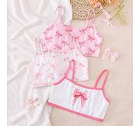 Shein Conjunto de 3 piezas Chatreadl para niña preadolescente, con sujetador, tirantes y estampado de patrones frescos y sencillos, adecuado para todas las