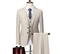 Shein Conjunto de 3 piezas con traje liso de negocios para hombre de corte ajustado con estiramiento, incluye blazer, chaleco y pantalones, traje formal de