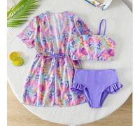 Shein Conjunto de 3 piezas de bikini con estampado de leopardo para niñas, trajes de baño para niñas, conjuntos de ropa para niñas de 4 años, para vacacione