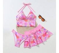 Shein Conjunto de 3 piezas de bikini con tirantes de camiseta para mujer, bikini con tirantes de camiseta lindo para adolescentes, conjunto de bikini con ti