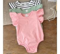 Shein Conjunto de 3 piezas de body a rayas con volantes de punto para bebé niña recién nacida, estilo lindo de verano