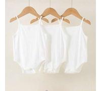 Shein Conjunto de 3 piezas de body para bebé recién nacida, estilo casual minimalista, jacquard de color liso, ropa neutra de algodón y muselina, ropa para