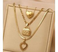 Shein Conjunto de 3 piezas de collares para mujeres: 1 collar con colgante de semilla de melón en acero inoxidable dorado, 2 collares con colgante de amor,