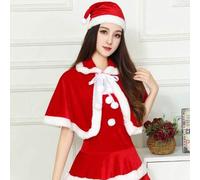 Shein Conjunto de 3 piezas de disfraz navideño rojo de poliéster para mujer, disfraz sexy de conejita para fiesta, club o actuación (vestido + chal + sombre