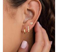 Shein Conjunto de 3 piezas de elegantes pendientes de aro y de botón de plata de ley 925 brillantes para mujer - regalo de aniversario, novia, cumpleaños, p