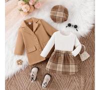 Shein Conjunto de 3 piezas de ropa de otoño/invierno 2023 para niñas bebé, nuevo uniforme escolar estilo princesa para niños