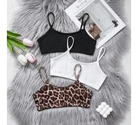 Shein Conjunto de 3 piezas de ropa interior para niñas preadolescentes con diseño de estampado de leopardo, unicolor, cómoda y amigable con la piel