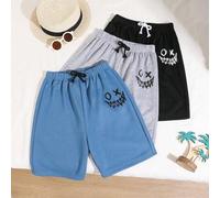 Shein Conjunto de 3 piezas de shorts tejidos rectos y sueltos, estilo de vacaciones con estampado, en cada set vienen en tres colores, para niños preadolesc