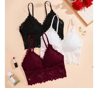 Shein Conjunto De 3 Piezas De Top De Encaje Con Tirantes De Mujer Para Verano, Casual Y Elegante Y Versátil