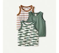 Shein Conjunto de 3 piezas de top de tanque para bebé niño con patrón de cocodrilo de dibujos animados y cuello redondo con bloque de color