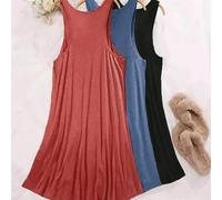 Shein Conjunto de 3 piezas de vestido casual para mujer de talla grande, camisón básico de cuello redondo sin mangas de temporada primavera/verano/todo el a