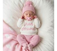 Shein Conjunto de 3 piezas para anunciar la llegada del bebé al hospital: top y pantalones de punto con gorro para bebé de 1 a 3 meses, utilizado como acces