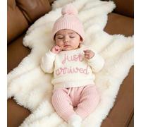 Shein Conjunto de 3 piezas para anunciar la llegada del bebé al hospital: top y pantalones de punto con gorro para bebé de 1 a 3 meses, utilizado como acces