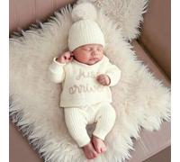 Shein Conjunto de 3 piezas para anunciar la llegada del bebé al hospital: top y pantalones de punto con gorro para bebé de 1 a 3 meses, utilizado como acces