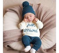 Shein Conjunto de 3 piezas para anunciar la llegada del bebé al hospital: top y pantalones de punto con gorro para bebé de 1 a 3 meses, utilizado como acces