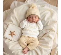 Shein Conjunto de 3 piezas para anunciar la llegada del bebé al hospital: top y pantalones de punto con gorro para bebé de 1 a 3 meses, utilizado como acces