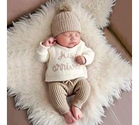 Shein Conjunto de 3 piezas para anunciar la llegada del bebé al hospital: top y pantalones de punto con gorro para bebé de 1 a 3 meses, utilizado como acces