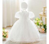 Shein Conjunto de 3 piezas para bebé niña de 0 a 2 años: Vestido mini de encaje, traje de ceremonia bautizo blanco para fiesta