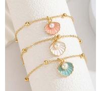 Shein Conjunto de 3 pulseras lindas de moda con de conchas y perlas sintéticas con cuentas para niñas, amigas, accesorios para fiestas y vacaciones de vera