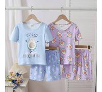 Shein Conjunto de 4 piezas/2 sets de pijamas de punto suave y cómodo para niñas, con estampado lindo de aguacate, gran regalo para niñas preadolescentes - C