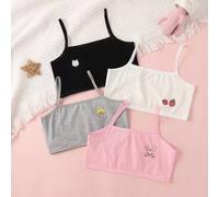 Shein Conjunto de 4 piezas de camiseta y sujetador informal con estampado de dibujos animados para niña preadolescente