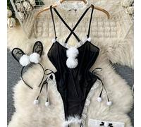 Shein Conjunto de 4 piezas de disfraz de chica conejita sexy, conjunto de lencería de tentación transparente de malla con abertura en la entrepierna, para j