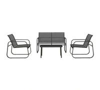 Shein Conjunto de 4 piezas de muebles de jardín Outsunny para balcón, con 1 sofá de dos plazas, 2 sillas, 1 mesa de centro, de malla negra para patio y jard