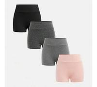 Shein Conjunto de 4 piezas de shorts casuales de primavera/verano de punto de unicolor de cintura alta para adolescentes, shorts deportivos/de yoga, shorts