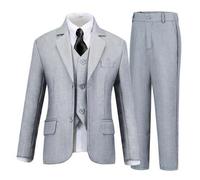 Shein Conjunto de 4 piezas para niño, que incluye frac, vestido formal, atuendo de paje, chaqueta de traje de boda, chaleco, pantalones y corbata, color gri