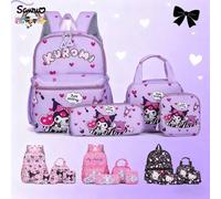 Shein Conjunto de 4 piezas - Sanrio para Kuromi y My Melody: mochila escolar, estuche de lápices, monedero y bolsa para el almuerzo, con estampado de anime