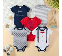 Shein Conjunto de 5 piezas de body para bebé niño con estampado de moño, letra y bigote en forma de triángulo, de nuevo estilo