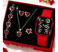 Shein Conjunto de 6/1 pieza de reloj digital LED con pantalla de moda y lindo para adolescentes y joyería, collar, pulsera, aretes, anillo, regalo para amig