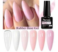 Shein Conjunto de 6 piezas de esmalte de uñas en gel base de goma nude de 7 ml, color rosa transparente/blanco lechoso con brillo semi-permanente para remoj