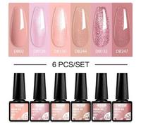 Shein Conjunto De 6 Piezas De Esmalte De Uñas En Gel, Brillo Semipermanente De Gel Híbrido Para Barniz De Gel De Uñas Mate, Capa Superior Con Remojo, Arte D