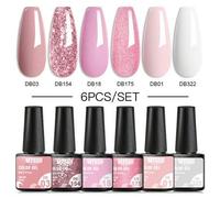 Shein Conjunto De 6 Piezas De Esmalte De Uñas En Gel Con Purpurina Nude, Barniz Semipermanente Popular De Otoño Invierno, Kit De Gel De Uñas Led Uv Remojabl