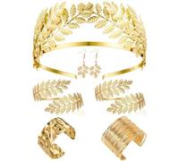 Shein Conjunto de accesorios de disfraz de diosa griega, incluye diadema con corona de hojas de laurel doradas, brazalete espiral, pulsera dorada, pendiente
