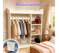 Shein Conjunto de armario y percha en miniatura para casa de muñecas, gabinete de exhibición de ropa, zapatos y bolsos, gabinete de almacenamiento de dormit