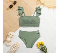 Shein Conjunto de bañador de tirantes finos de unicolor para niña preadolescente, ideal para vacaciones en la playa, trajes de baño para adolescentes, traje