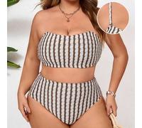 Shein Conjunto de bikini a rayas minimalista de verano para mujer de talla grande, para vacaciones y playa, trajes de baño para mujer
