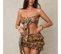 Shein Conjunto de bikini bandeau con estampado de teñido anudado sexy para mujer, nueva llegada de trajes de baño para mujer 2026 para la escuela, adecuado