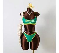 Shein Conjunto de bikini casual con estampado de letras para vacaciones en la playa de mujeres 2026, adecuado para la escuela, vacaciones, citas, té de la t