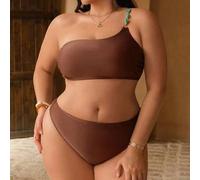 Shein Conjunto de bikini con hombro asimétrico y decoración de piedras preciosas para tallas grandes