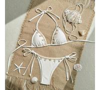 Shein Conjunto de bikini con textura y decoración de conchas marinas, estilo resort de verano para mujeres