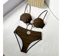 Shein Conjunto de bikini de 2 piezas con sujetador con aros, relleno extraíble y push up, en unicolor minimalista, decoración de conchas marinas, estilo sex