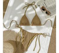 Shein Conjunto de bikini de 2 piezas con sujetador de triángulo de asa de halter y braga con lazo lateral, traje de baño sexy de verano para mujeres, traje