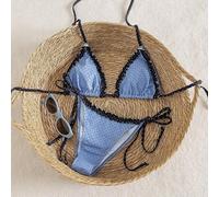 Shein Conjunto de bikini de 2 piezas con volantes y estampado de lunares en estilo retro francés para vacaciones de primavera/verano en la playa