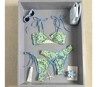 Shein Conjunto de bikini de 2 piezas elegante, dulce, con estampado floral a cuadros, de punto, para fiestas navideñas, al aire libre, sexy y viral, para da